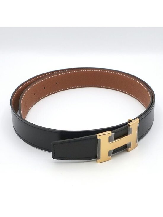 Hermes Belt Buckle Leather 95 Black Gold main image 6